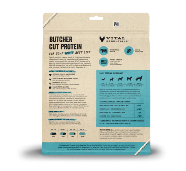 Vital Essentials - Dog Mini Patties GF Freeze Dried - Beef