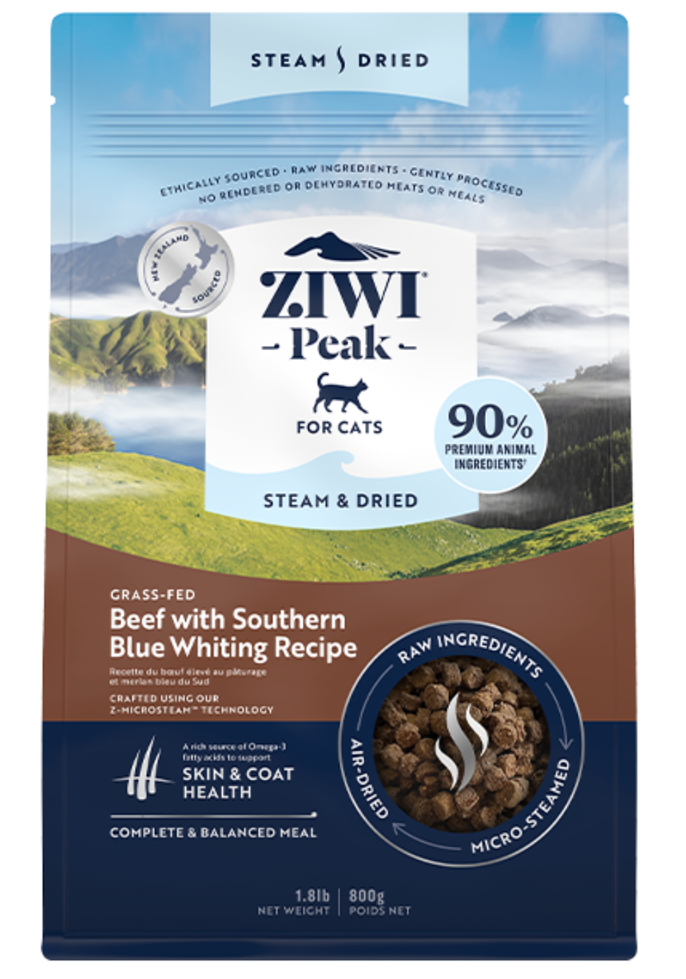 ZIWI Peak Cat Steam-Dried Beef w/S Blue Whiting
