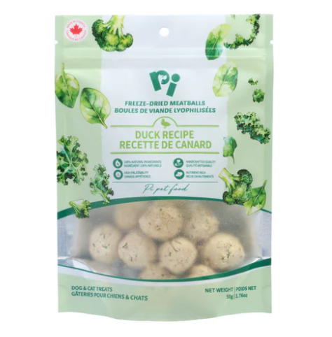 PI Freeze-Dried Duck Meatballs with Broccoli, Kale & Spinach β 50g (1.76oz)