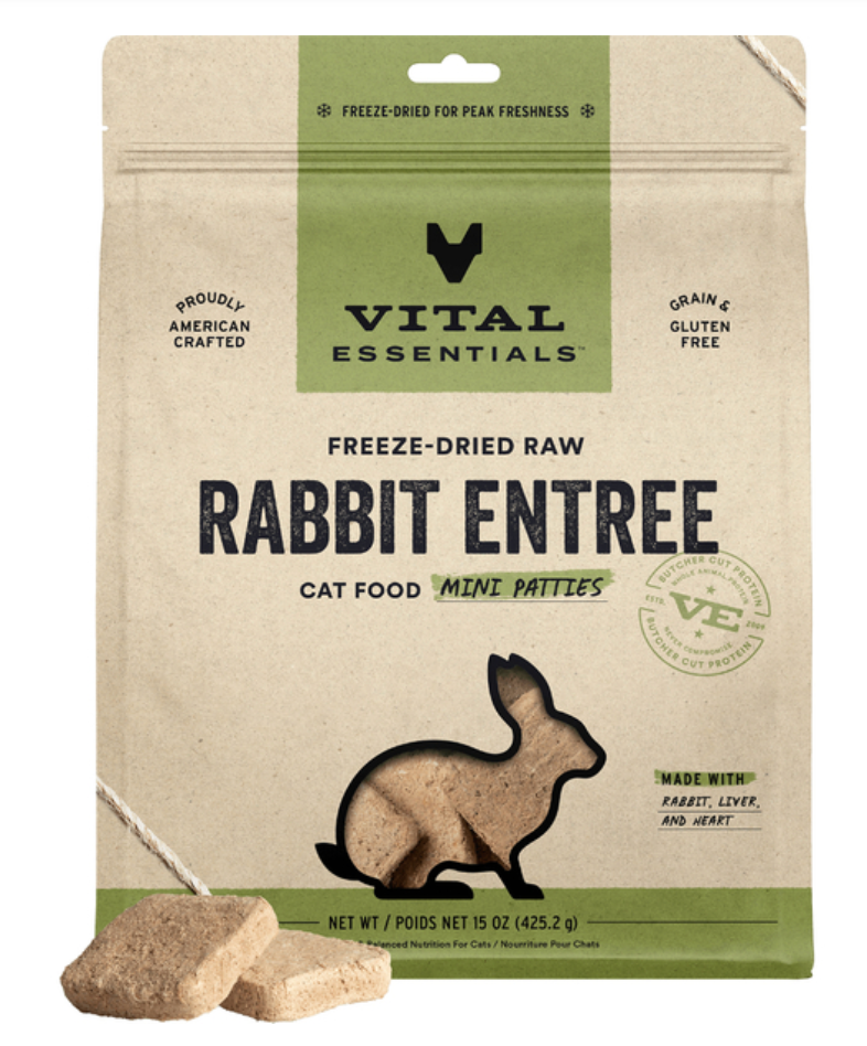 Vital Essentials FD Raw Rabbit Entree Mini Patties 15OZ |Cat