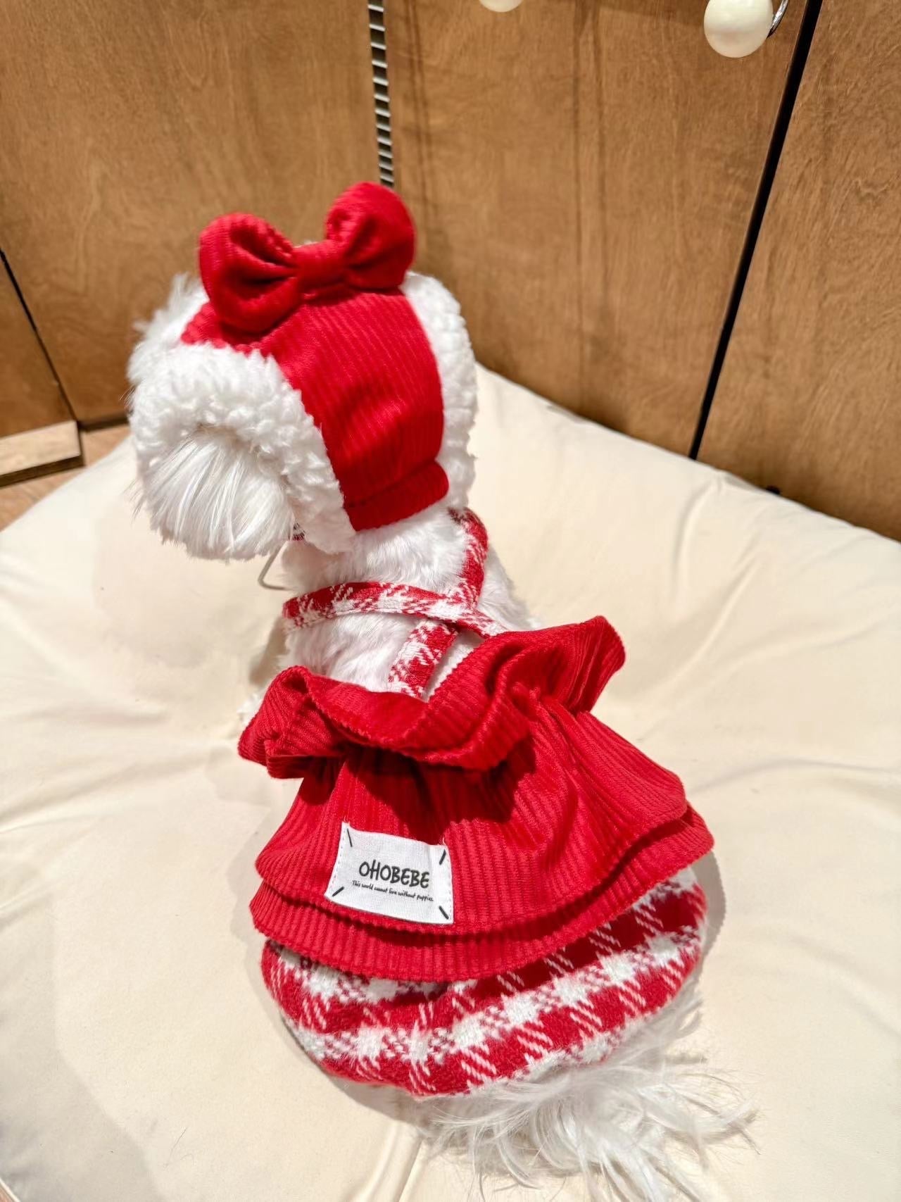 Duomi Plaid Red Dress with Hat