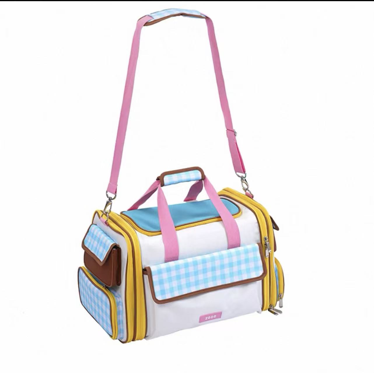 ZEZE Pastel Plaid Expandable Pet Carrier Bag