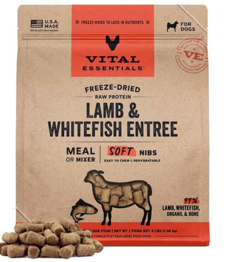 Vital Essentials Freeze-Dried Raw Lamb & Whitefish Entree Soft Nibs Dog Food 3lb