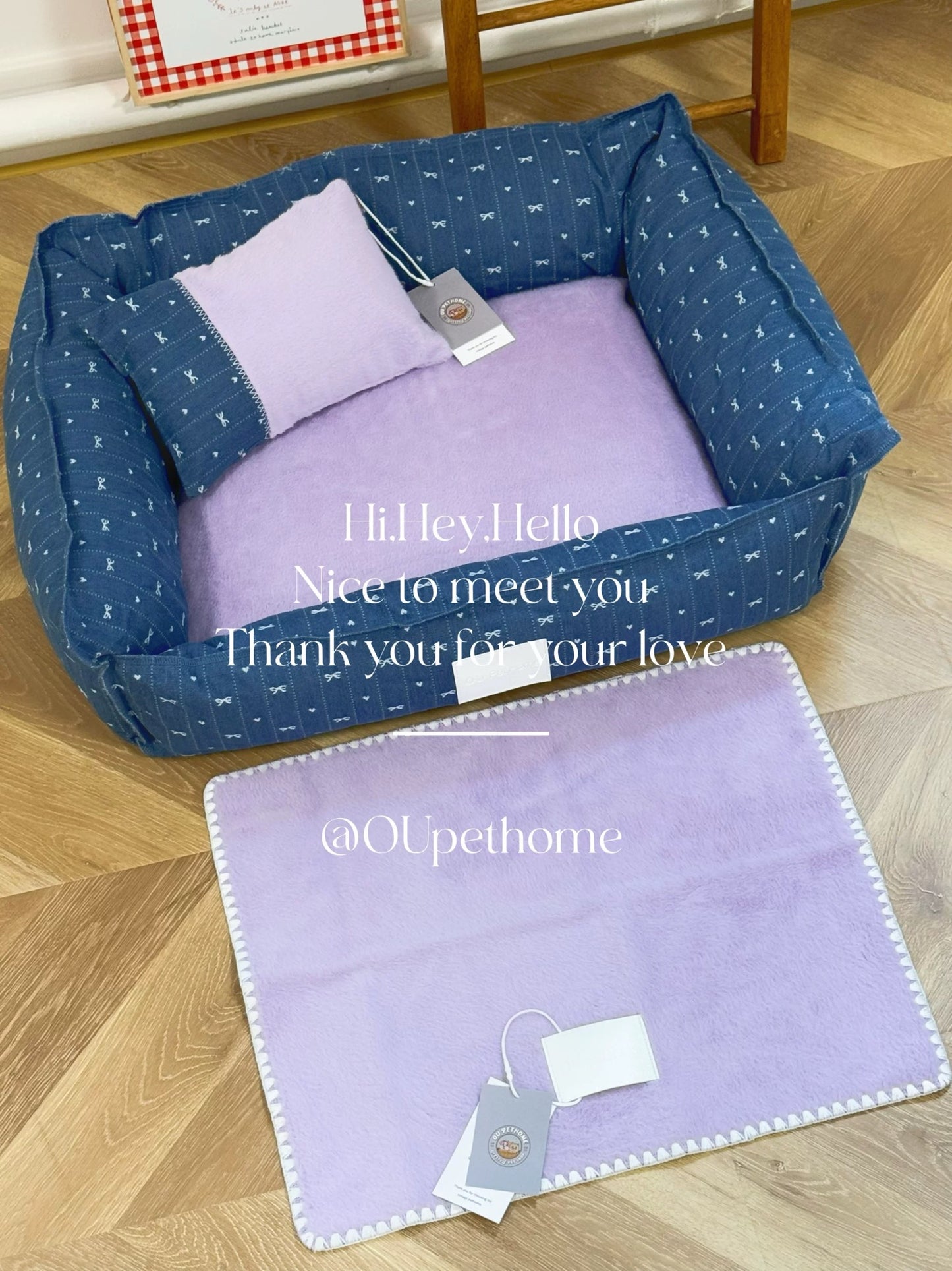 Ou Pet Blue Denim With Purple Fur Pet Bed
