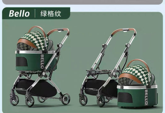 Bello Pet Stroller- Green lattice