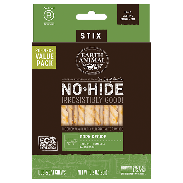 Earth Animal No-Hide Pork Stix for Dogs & Cats - 20 Pack