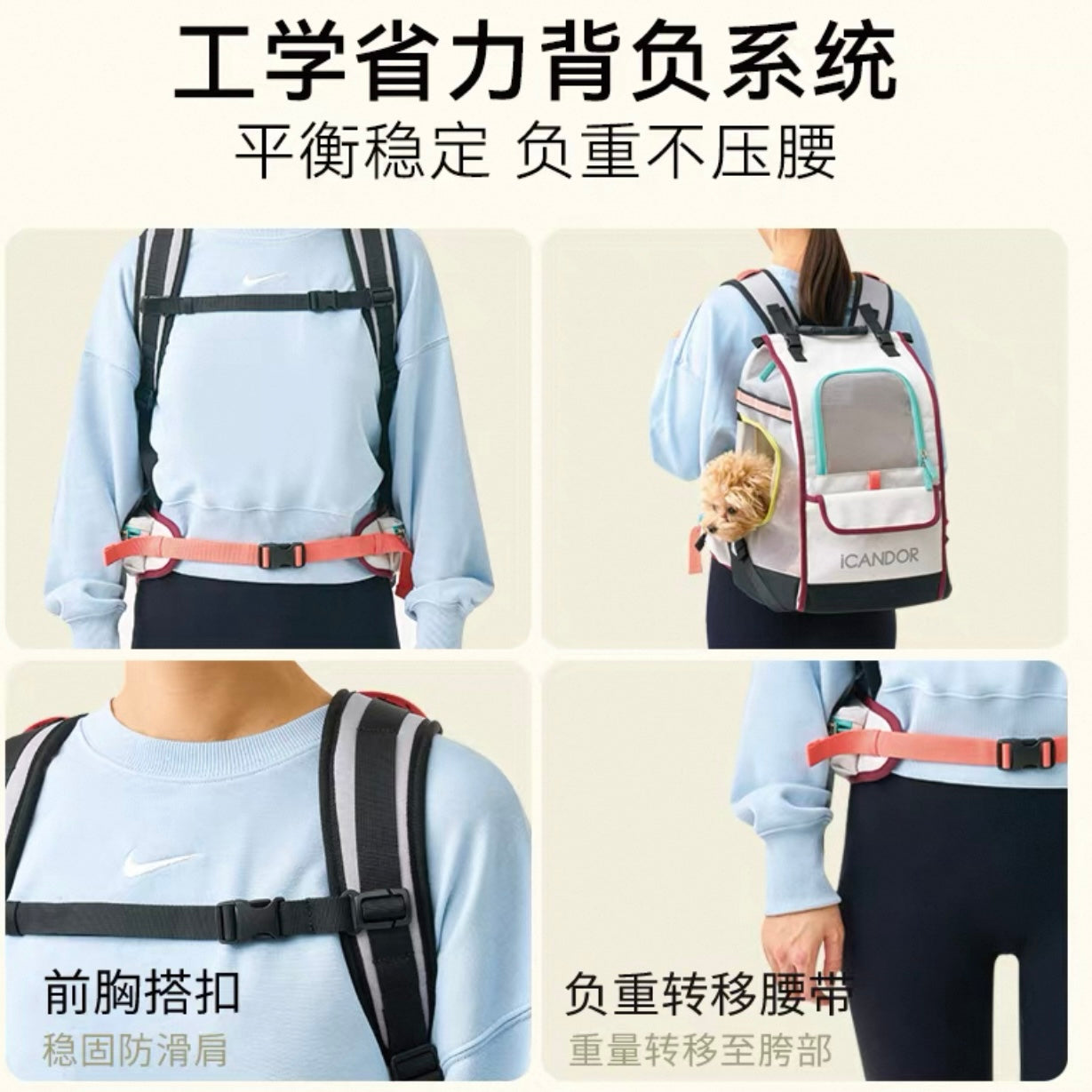 Icandor pet bag- grey color