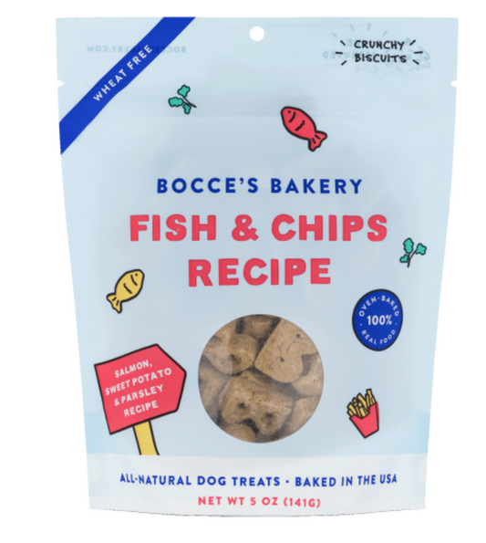 Bocce's Bakery Dog Crunchy Biscuits -Burgers & Fries -Fish & Chips