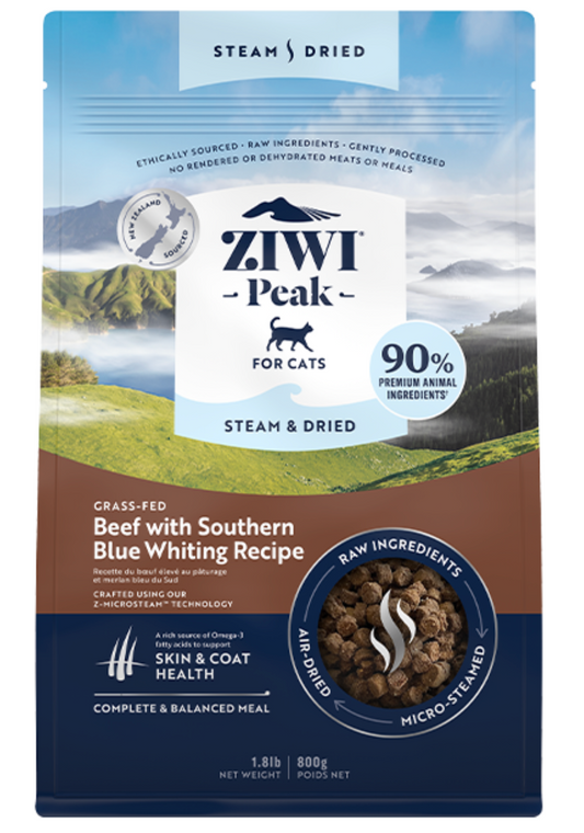 ZIWI Peak Cat Steam-Dried Beef w/S Blue Whiting 800g