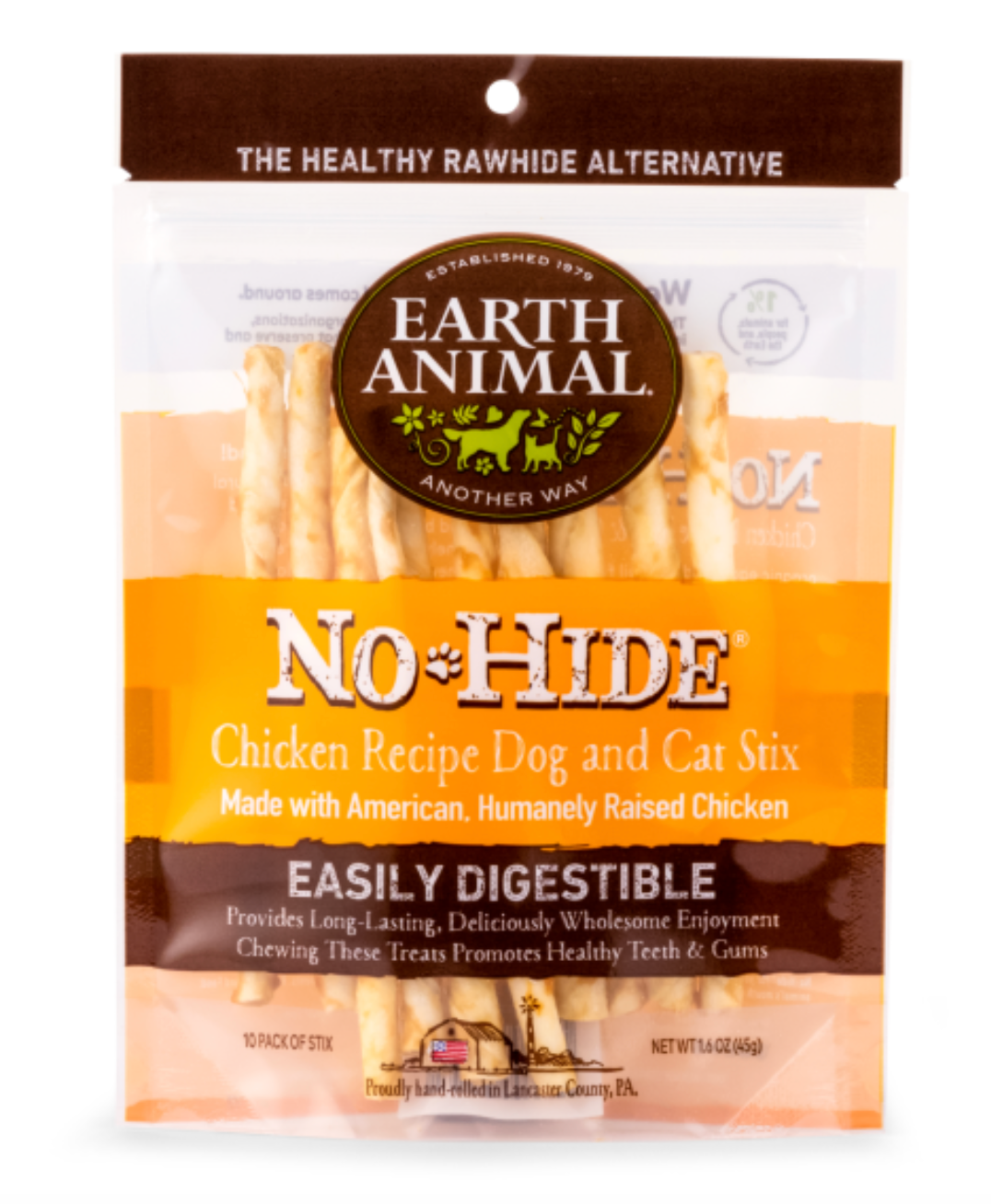 Earth Animal Dog/Cat NoHide Chew CageFree Chicken Stix 10pk