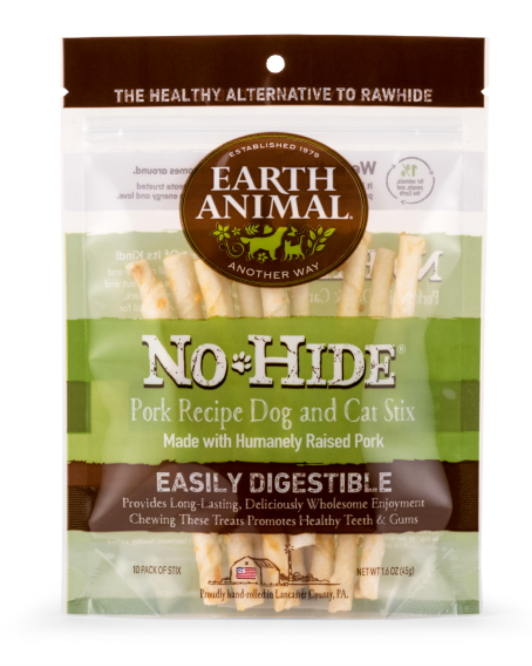 Earth Animal Dog/Cat NoHide Chew Pork Stix 10pk