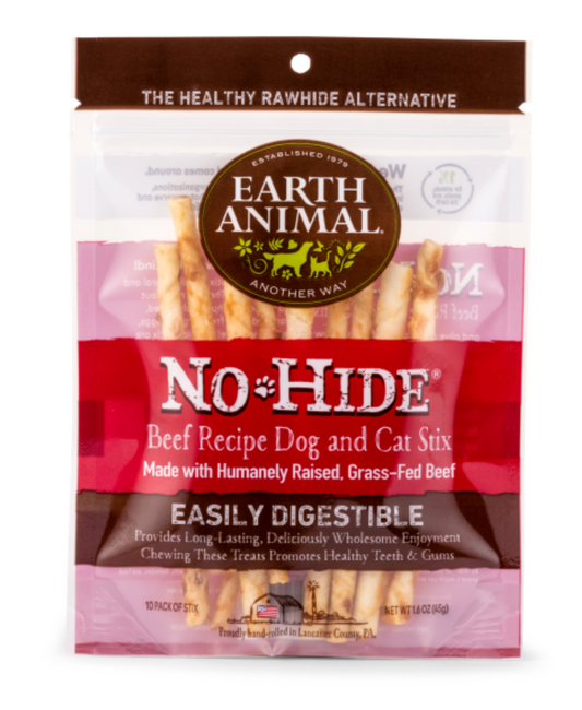 Earth Animal Dog/Cat NoHide Chew GrassFed Beef Stix 10pk