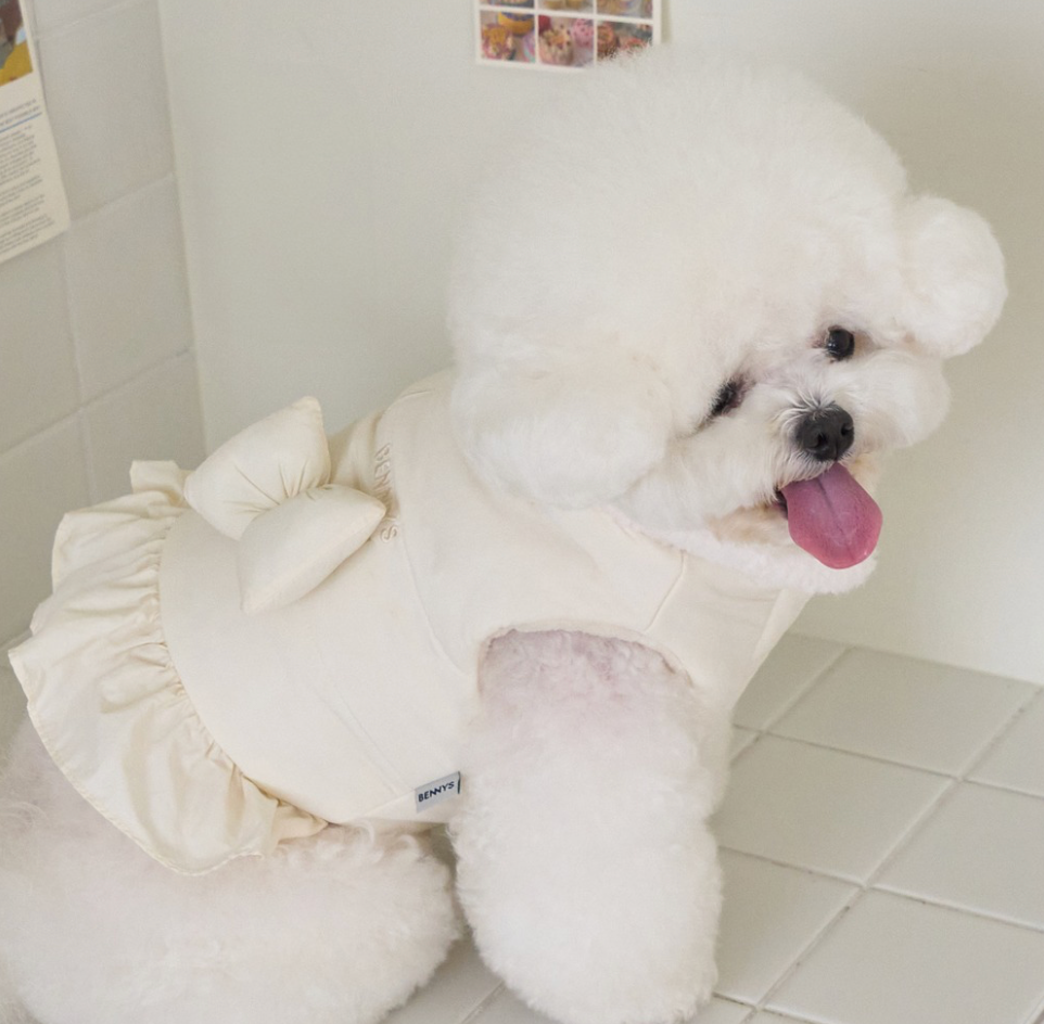 Bennys Grace Padding Dress – Ivory Bow Ruffle Winter Coat