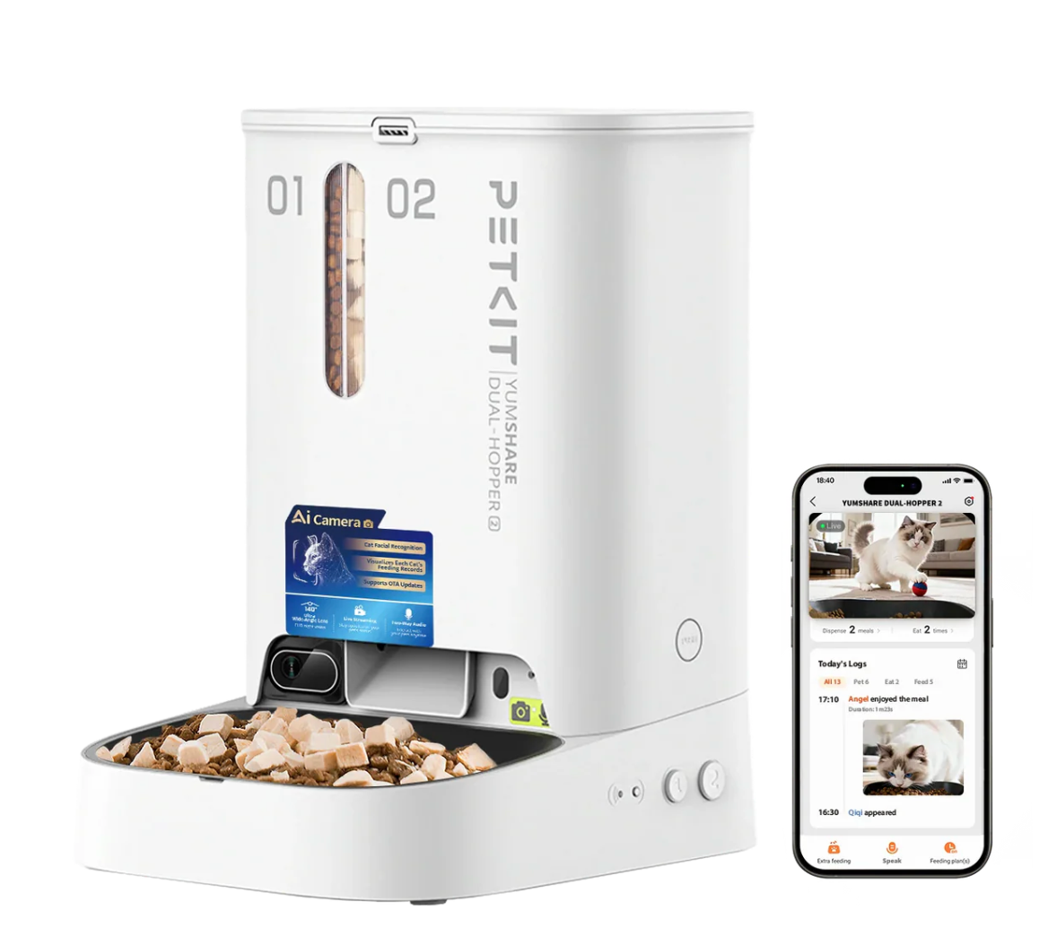 YumShare Dual-hopper 2 Automatic Feeder with Camera