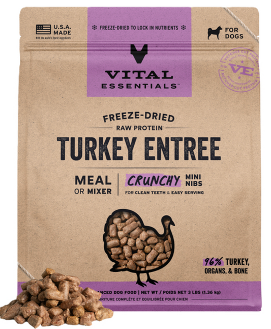 Vital Essentials Freeze-Dried Raw Turkey Entree Crunchy Mini Nibs Dog Food 3lb