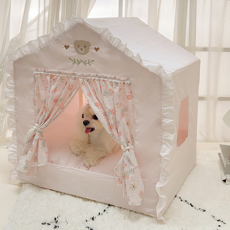 Baolizhen Bear Logo Baby Pink Tent Pet Bed