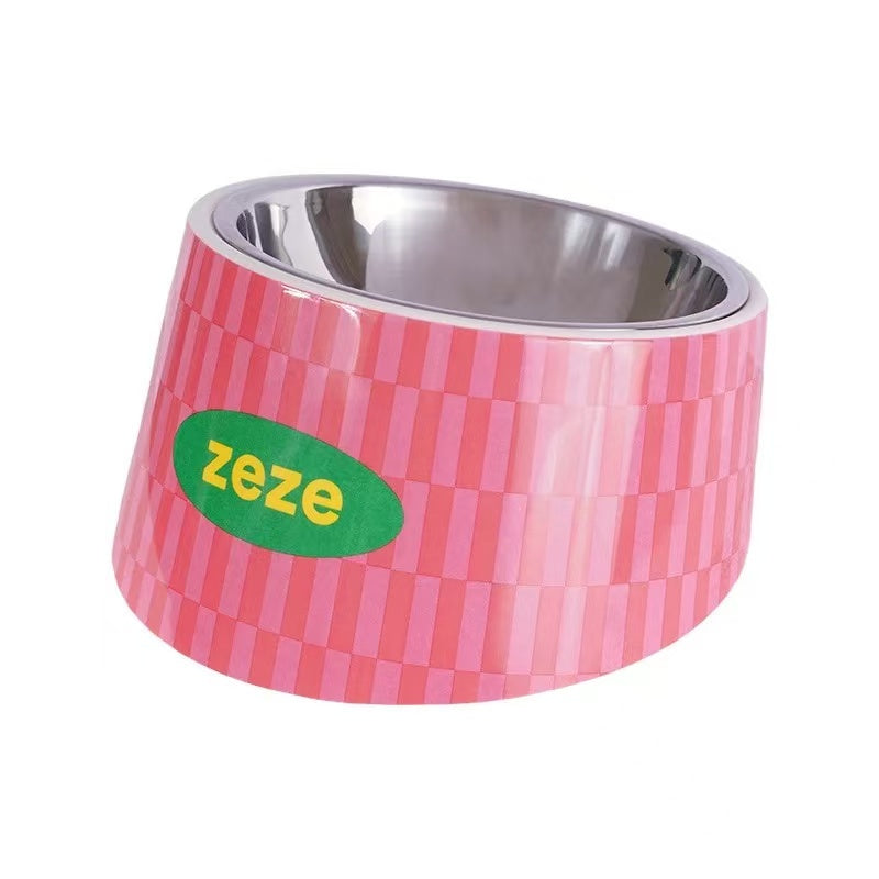 ZEZE Pink Checkered Stainless Steel Pet Bowl