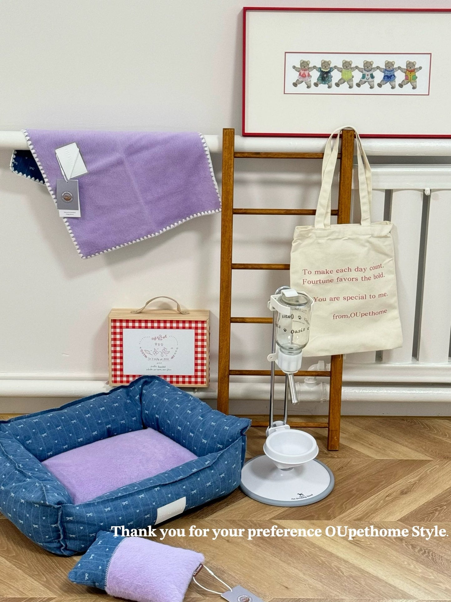 Ou Pet Blue Denim With Purple Fur Pet Bed