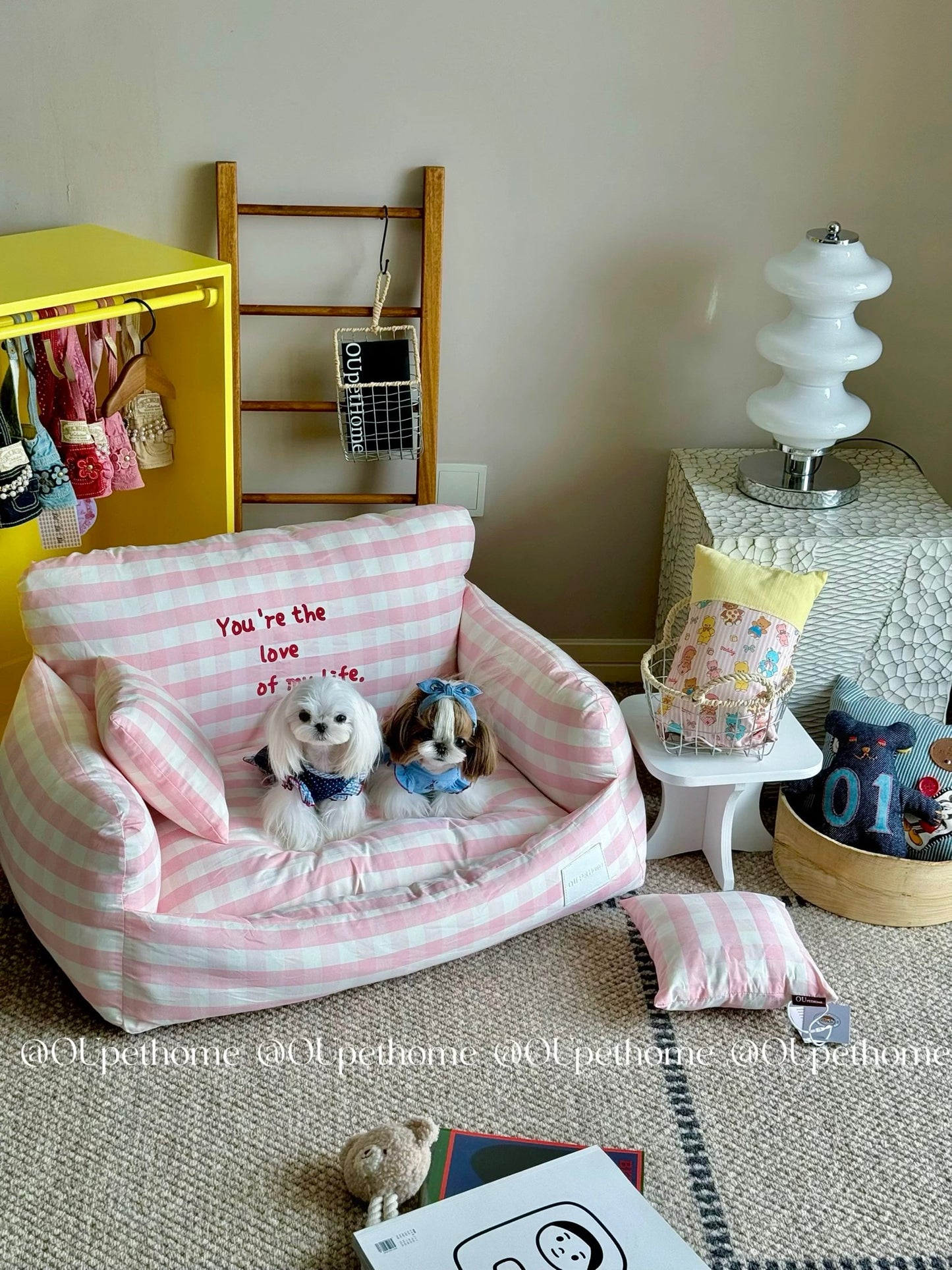 Ou Pet Pink Plaid Pet Sofa