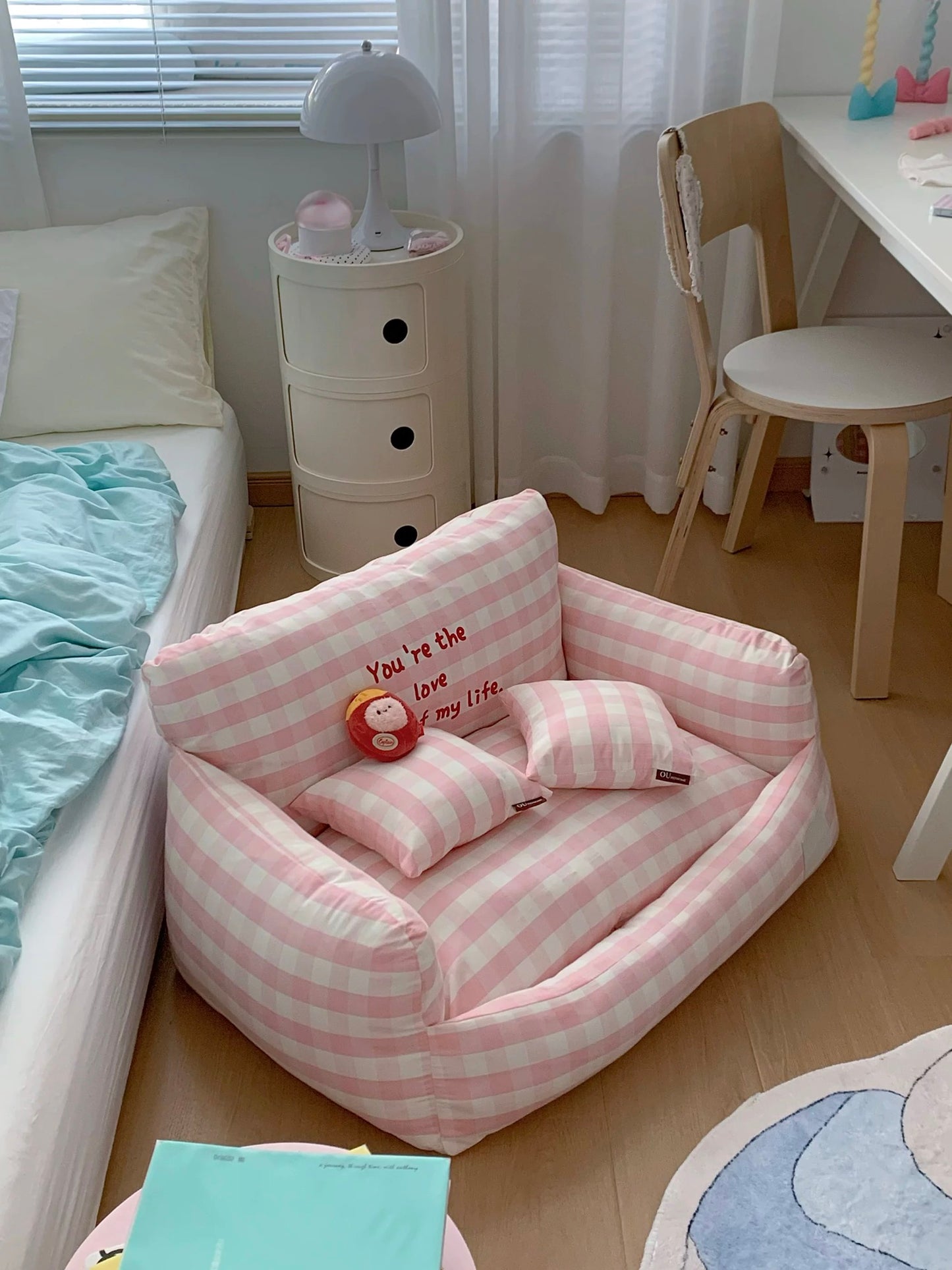 Ou Pet Pink Plaid Pet Sofa