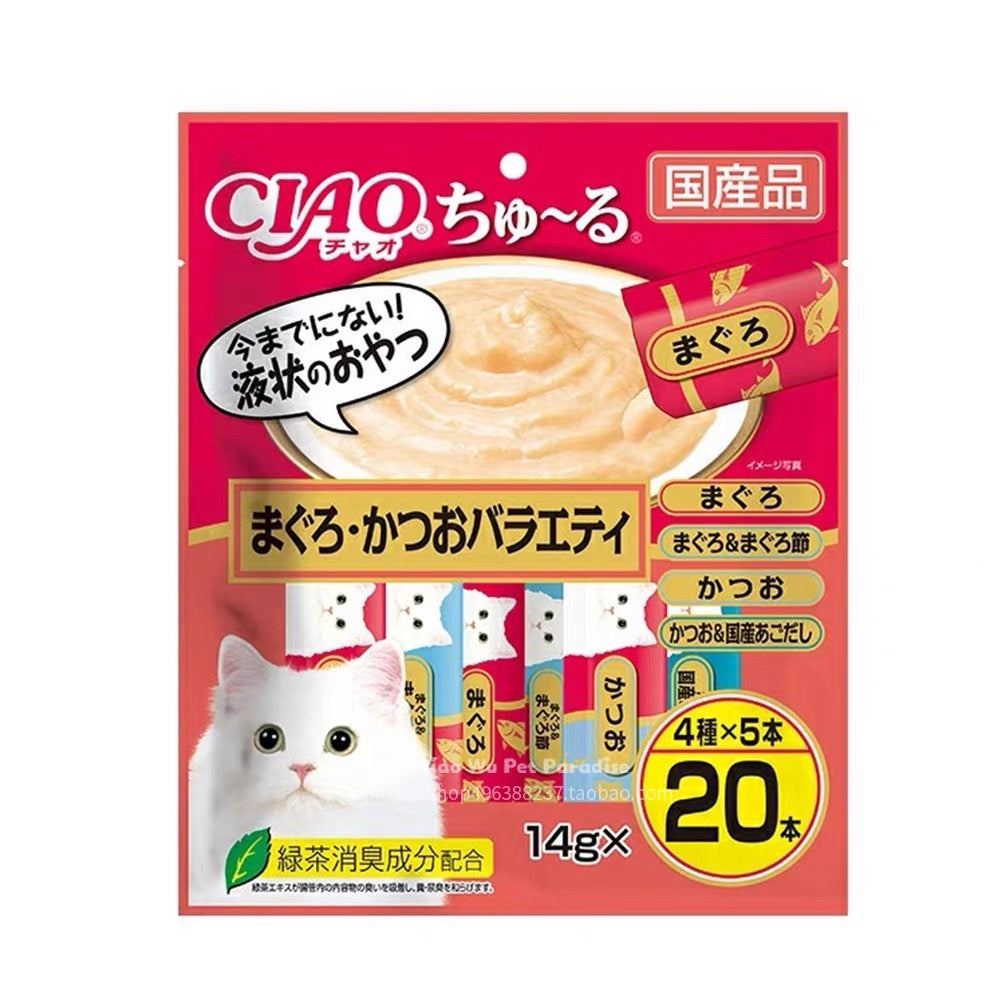 CIAO Churu Cat Treat Variety Pack – Tuna & Bonito Flavors (20 Sticks, 14g Each)