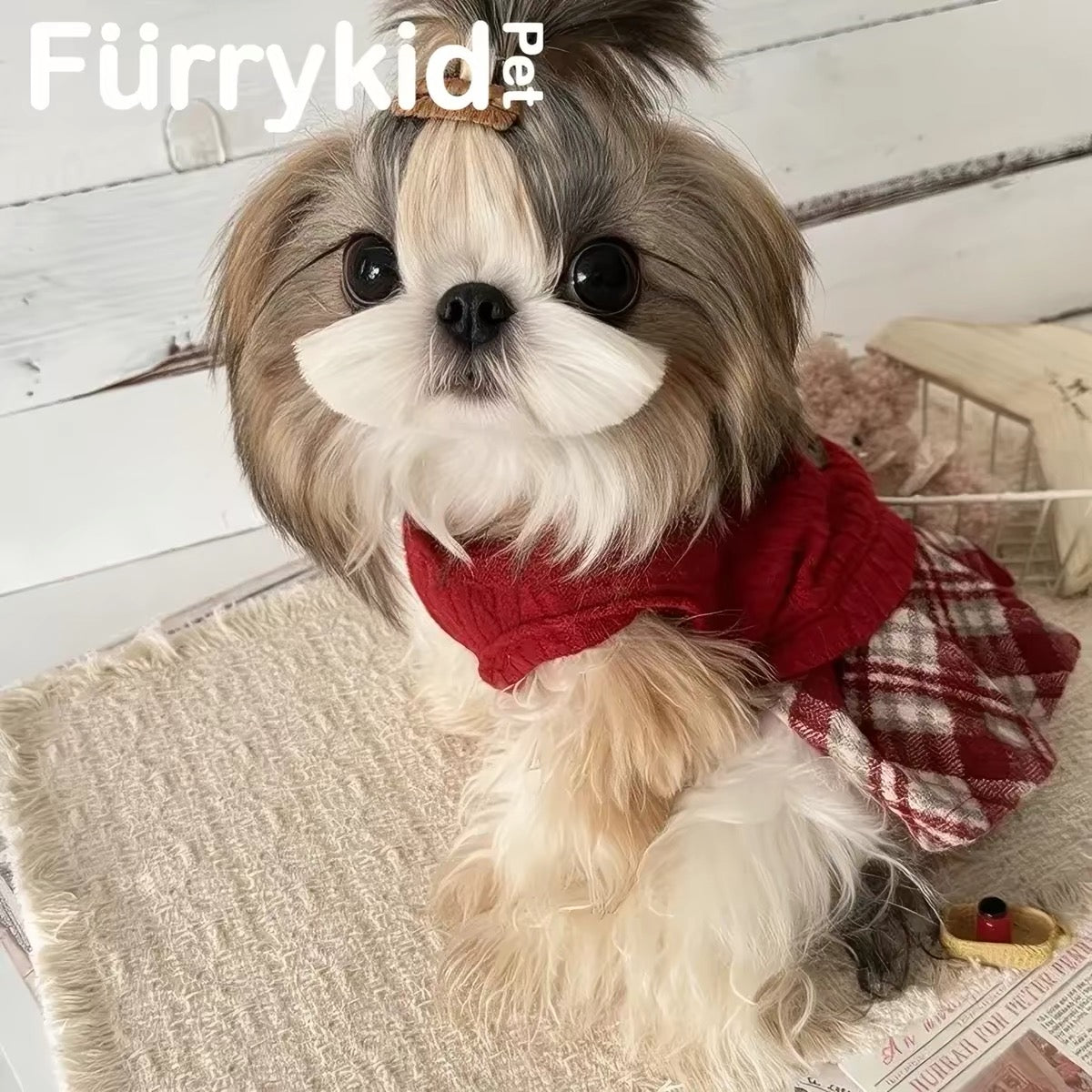 Fürrykid Vintage Cable Knit Plaid Dog Dress