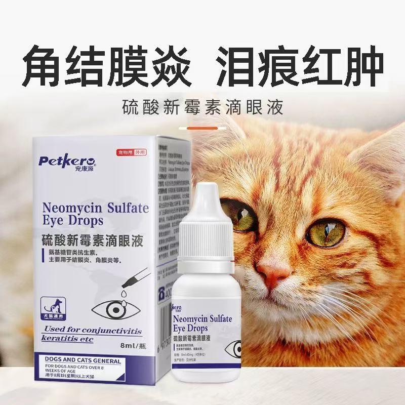 Petkero Neomycin Sulfate Eye Drops for Dogs & Cats – Conjunctivitis & Keratitis Relief, 8ml