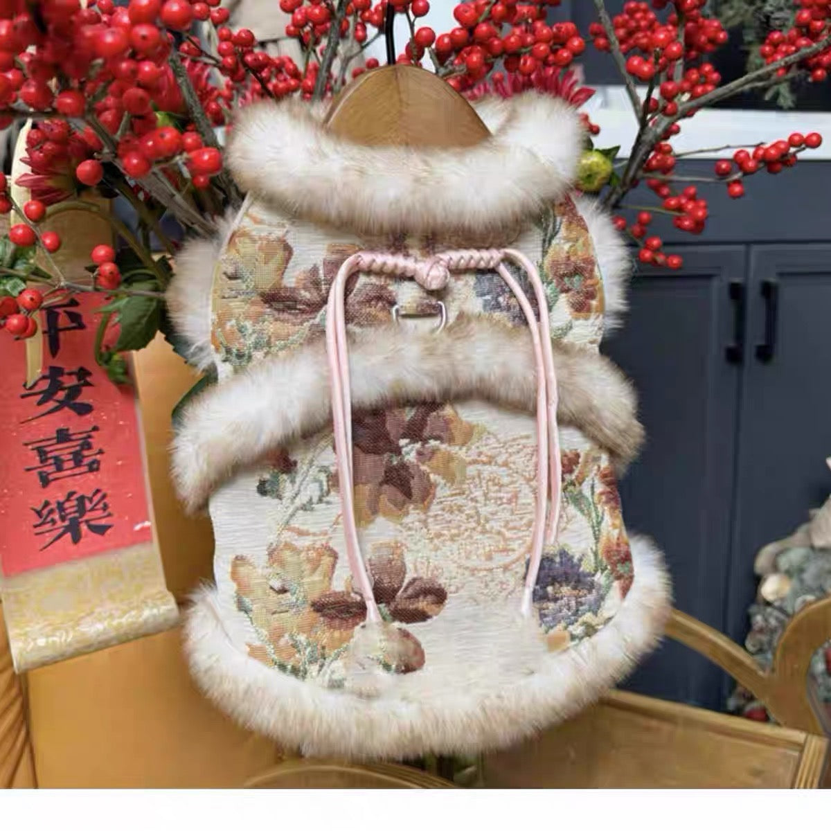 M Pet | Floral Fur Trim Dog Vest 008