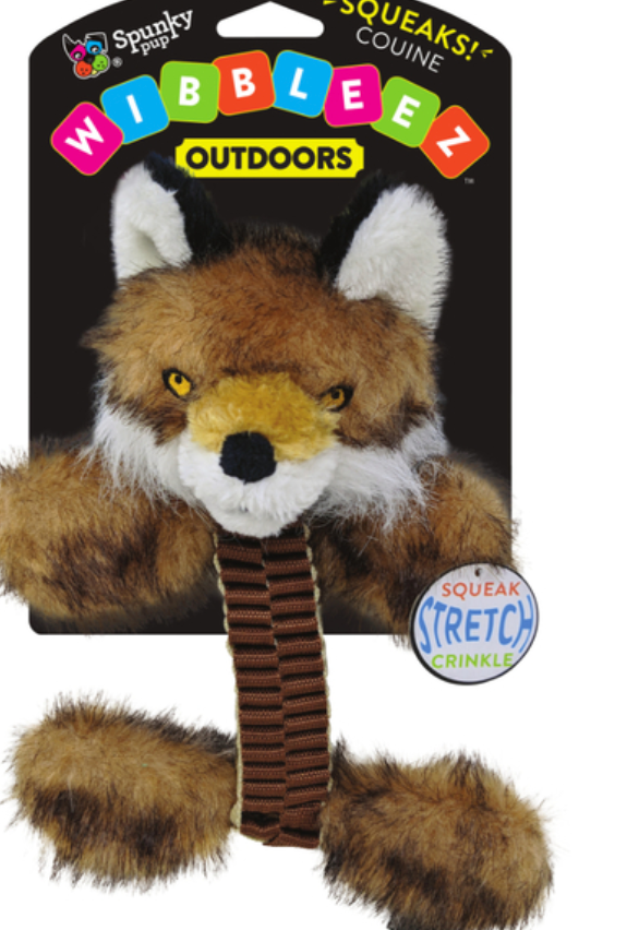 Spunky Pup Wibbleez Outdoors fox stretch and squeak toy