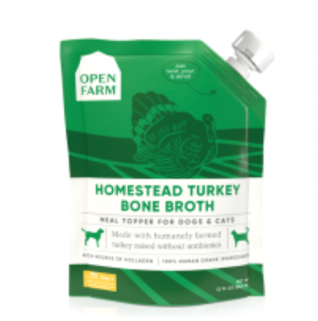 Open Farm Dog/Cat Bone Broth Topper Homestead Turkey 12 oz